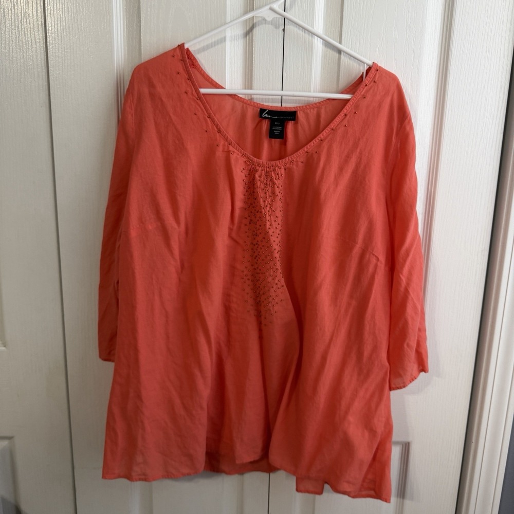 Lane Bryant Orange Beaded Cold Shoulder Blouse Women's Size 22/24 Office Travel